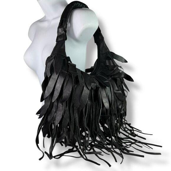 No Brand Handbags - Bohemian Fringe Western Cowgirl Cowboy Rodeo Black Leather Hobo Shoulder Bag